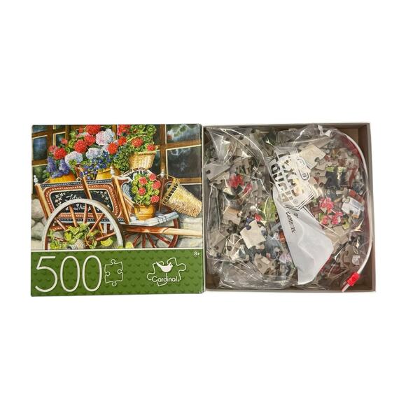 Cardinal Peddlin' Posies 500 Piece Jigsaw Puzzle *COMPLETE* Garden Flowers - Picture 4 of 5